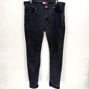 Tommy Hilfiger Mens vintage 90s Black Denim Jeans Slim Fit Button Fly Size 33x32